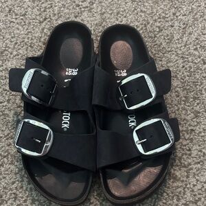 Birkenstock Black Sandals with Shiny Buckles